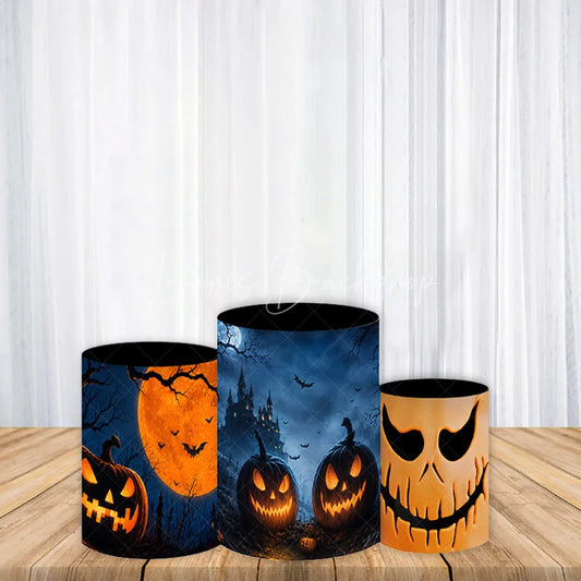 Lofaris Dark Halloween Pumpkin and Bat Haunted Castle Cylinder Cover Spooky Full Moon Party Decor for Celebrations