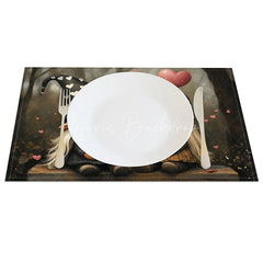 Lofaris Dark Hat Gnome Couple Set of 4 Placemats Forest Heart Valentine Decoration Whimsical Love Dining Table Mat