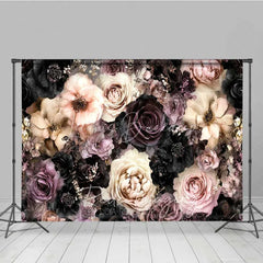 Lofaris Dark Moody Floral Photography Backdrop Black Pink Roses Gold Glitter Background Vintage Gothic Photo Prop