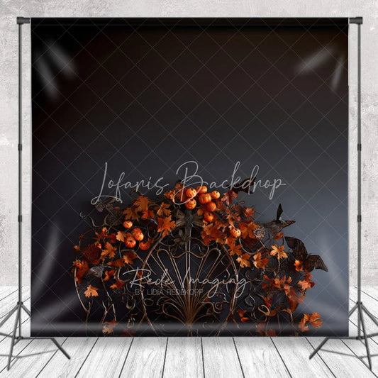 Lofaris Dark Moody Halloween Orange Pumpkin and Autumn Leaves Photography Backdrop Festive Fall Season Decor