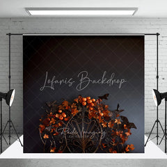 Lofaris Dark Moody Halloween Orange Pumpkin and Autumn Leaves Photography Backdrop Festive Fall Season Decor