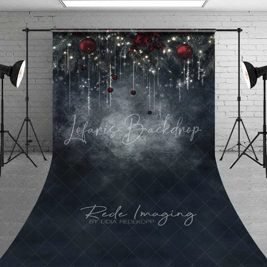 Lofaris Dark Moody Winter Night Sweep Backdrop Hanging Icicles Red Ornaments Texture Floor Photo Background