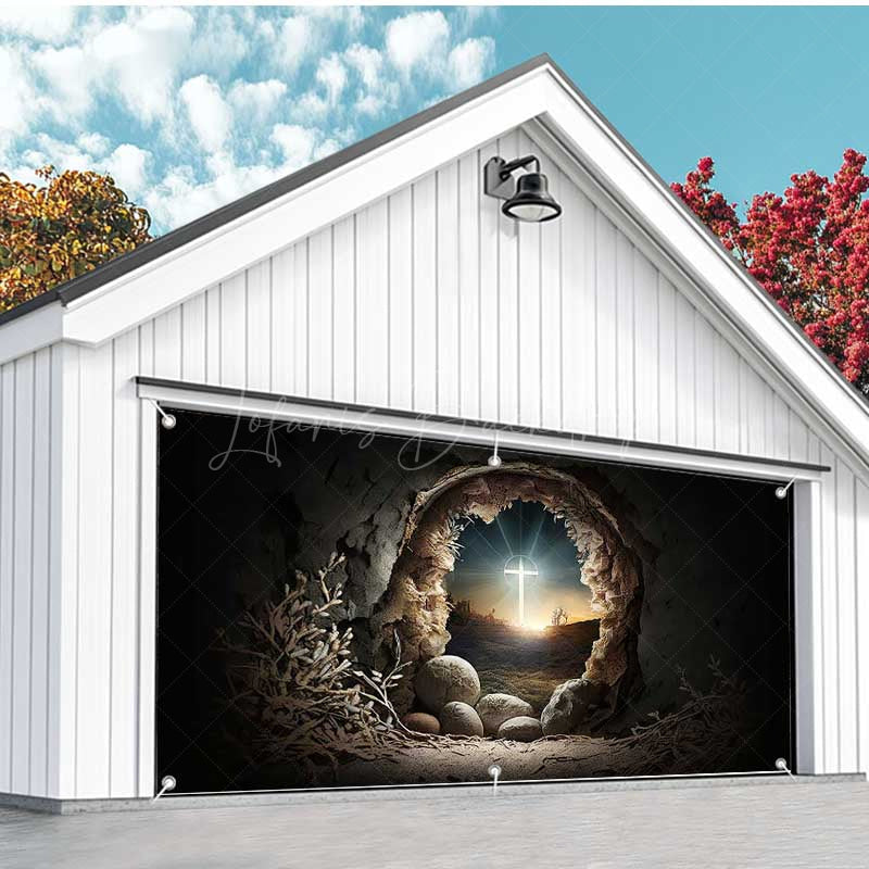 Lofaris Dark Night Cave Holy Cross Easter Garage Door Banner
