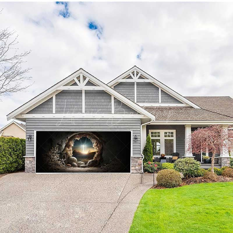 Lofaris Dark Night Cave Holy Cross Easter Garage Door Banner