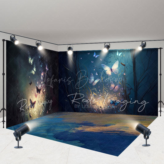 Lofaris Dark Night Forest Butterfly Fine Art Room Set Backdrop