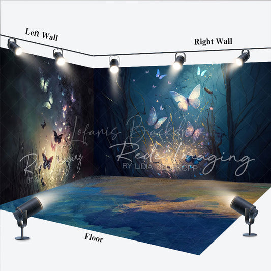 Lofaris Dark Night Forest Butterfly Fine Art Room Set Backdrop