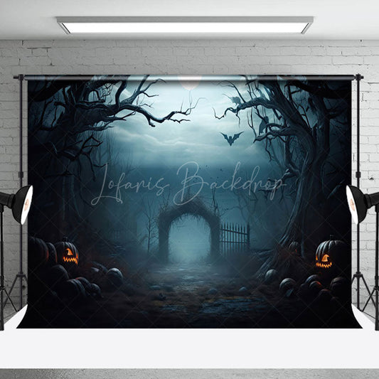 Lofaris Dark Night Forest Moon Lake Gate Halloween Backdrop