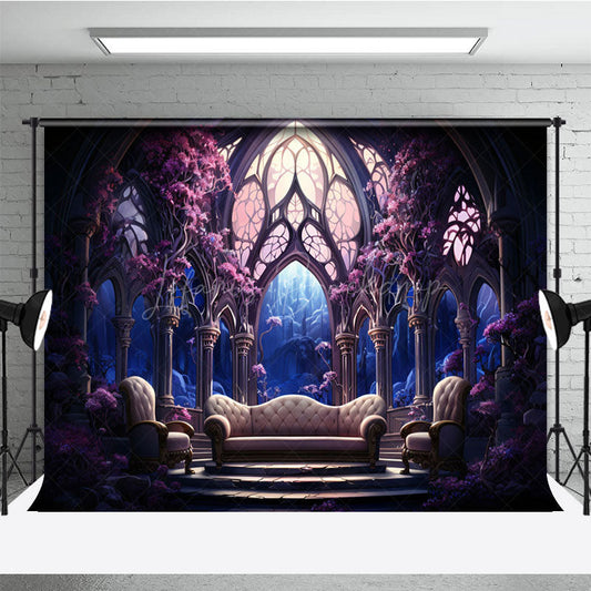 Lofaris Dark Purple Floral Punk Palace Architecture Backdrop