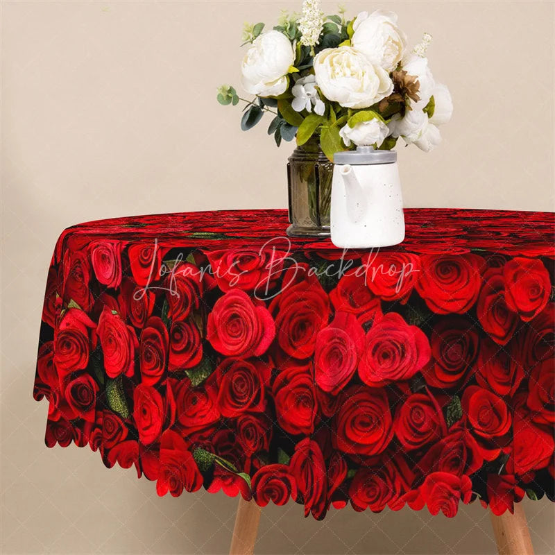 Lofaris Dark Red Rose Round Tablecloth Realistic Flower Bloom Table Cover for Anniversary
