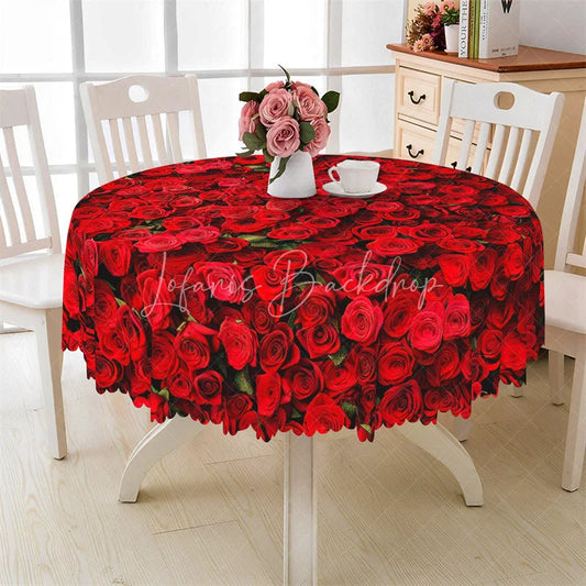 Lofaris Dark Red Rose Round Tablecloth Realistic Flower Bloom Table Cover for Anniversary