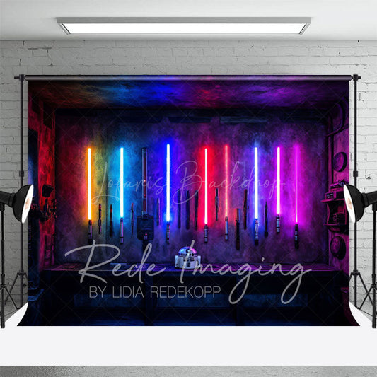 Lofaris Dark Room Colorful Lightsabers Science Fiction Backdrop