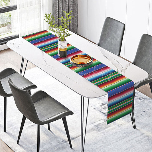 Lofaris Dark Serape Stripe Table Runner for Mexican Fiesta Cinco de Mayo Carnival Decor Day of the Dead Party Decoration