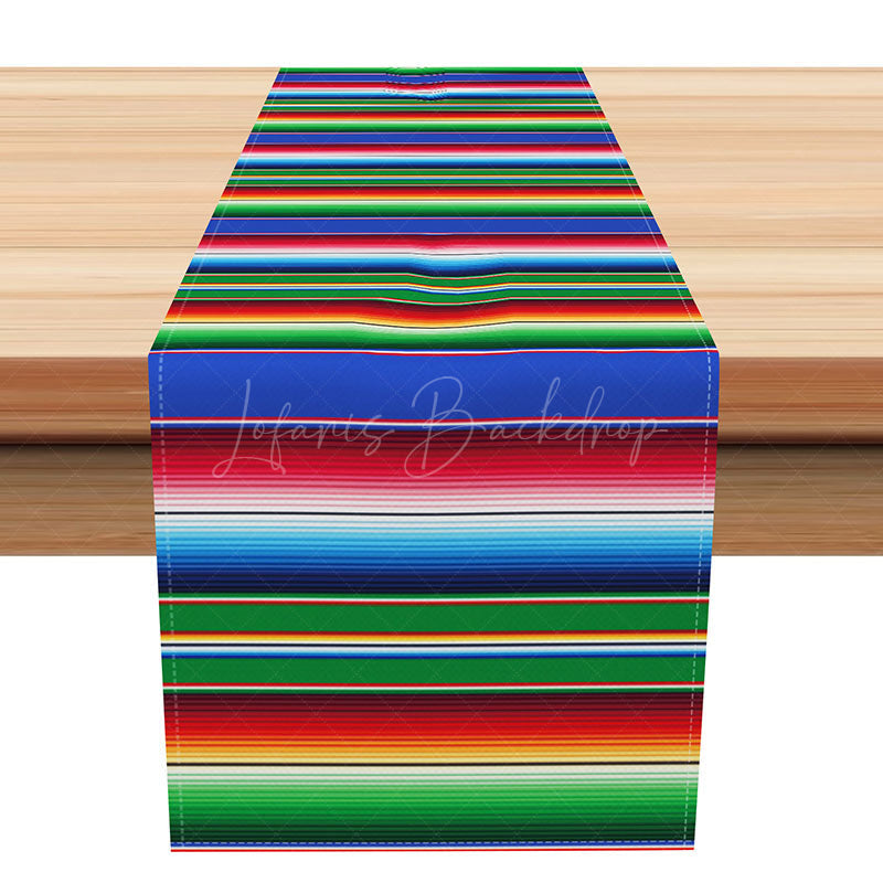 Lofaris Dark Serape Stripe Table Runner for Mexican Fiesta Cinco de Mayo Carnival Decor Day of the Dead Party Decoration