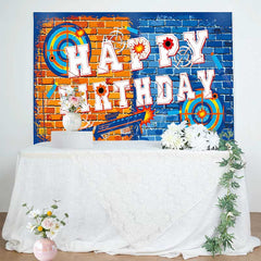 Lofaris Dart War Birthday Backdrop Orange and Blue Brick Wall Target Banner Blaster Themed Party Supplies for Boys