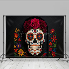 Lofaris Day of the Dead Photography Backdrop Floral Sugar Skull Calavera for Dia de los Muertos Halloween Altar Decor