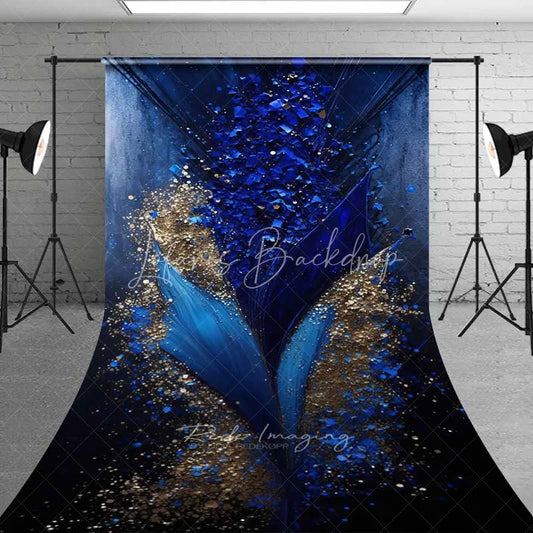 Lofaris Deep Blue and Gold Abstract Burst Backdrop Geometric Shards Glitter Photography Background