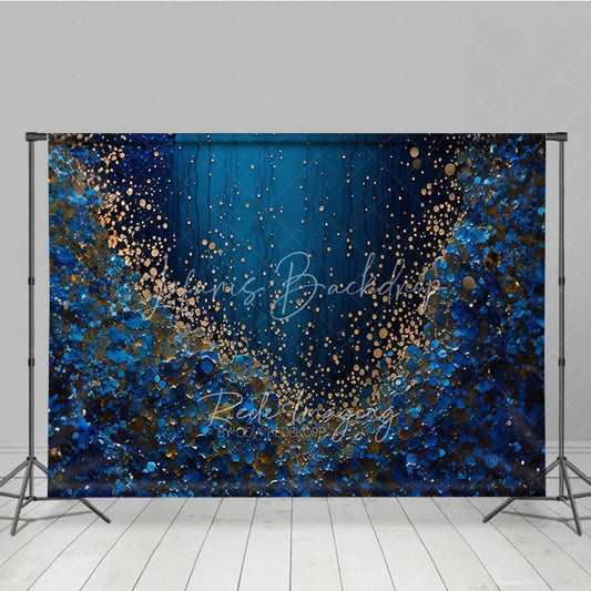 Lofaris Deep Blue and Gold Glitter Abstract Photography Backdrop Luxurious Shimmering Texture for Portraits