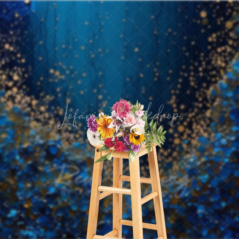 Lofaris Deep Blue and Gold Glitter Abstract Photography Backdrop Luxurious Shimmering Texture for Portraits