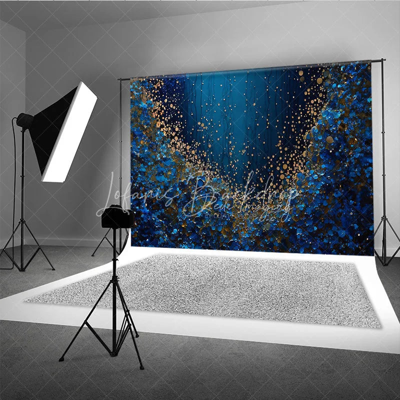 Lofaris Deep Blue and Gold Glitter Abstract Photography Backdrop Luxurious Shimmering Texture for Portraits