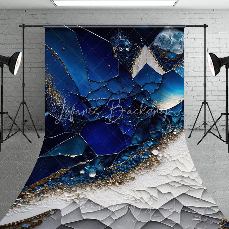 Lofaris Deep Blue and Gold Glitter Abstract Sweep Backdrop Luxurious Geometric Mosaic Design for Photography