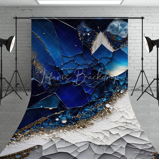 Lofaris Deep Blue and Gold Glitter Abstract Sweep Backdrop Luxurious Geometric Mosaic Design for Photography