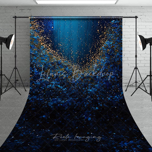 Lofaris Deep Blue and Golden Glitter Shimmer Sweep Backdrop Elegant Abstract Party Photography Background