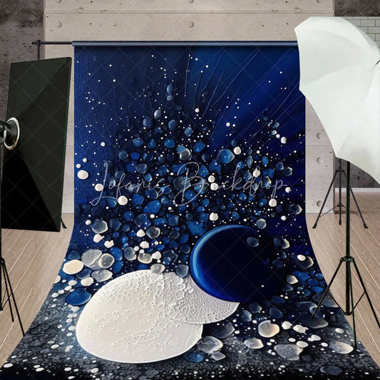 Lofaris Deep Blue and White Abstract Shapes Sweep Backdrop Modern Cosmic Starry Dots Photography Background