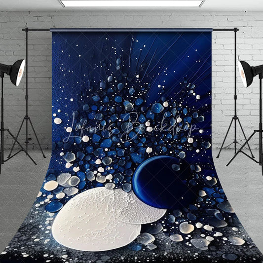 Lofaris Deep Blue and White Abstract Shapes Sweep Backdrop Modern Cosmic Starry Dots Photography Background