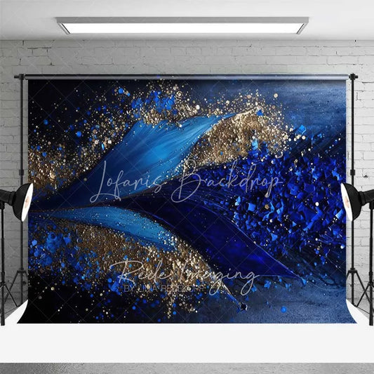 Lofaris Deep Blue Fluid Art and Gold Glitter Backdrop Geometric Petals Photography Background Elegant Modern Party Decor