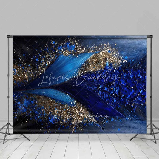Lofaris Deep Blue Fluid Art and Gold Glitter Backdrop Geometric Petals Photography Background Elegant Modern Party Decor