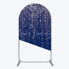 Lofaris Deep Blue Rose Gold Glitter Cascading Stars Round Top Arch Backdrop Elegant Celebration Party Decor