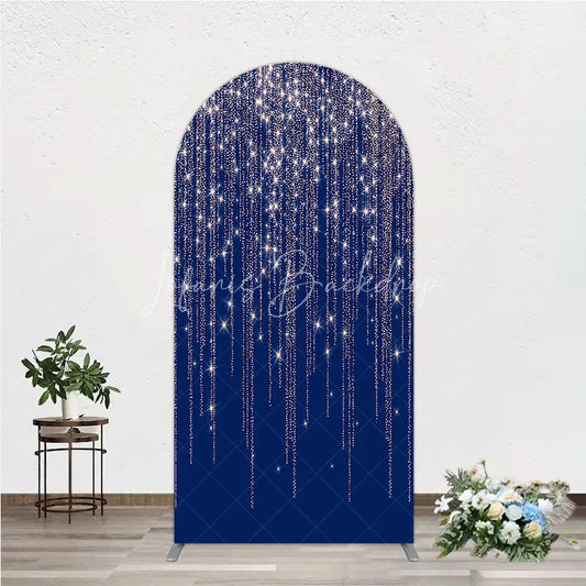 Lofaris Deep Blue Rose Gold Glitter Cascading Stars Round Top Arch Backdrop Elegant Celebration Party Decor