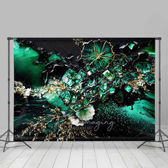 Lofaris Deep Green Floral Crystal Abstract Backdrop Gold Veins and Blossoms Photography Background Elegant Event Decor