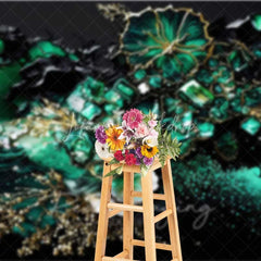 Lofaris Deep Green Floral Crystal Abstract Backdrop Gold Veins and Blossoms Photography Background Elegant Event Decor