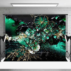 Lofaris Deep Green Floral Crystal Abstract Backdrop Gold Veins and Blossoms Photography Background Elegant Event Decor