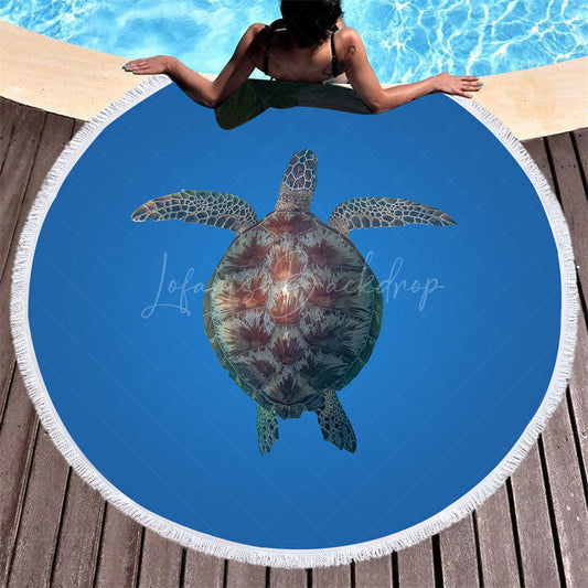 Lofaris Deep Sea Turtle Simple Pattern Round Beach Towel