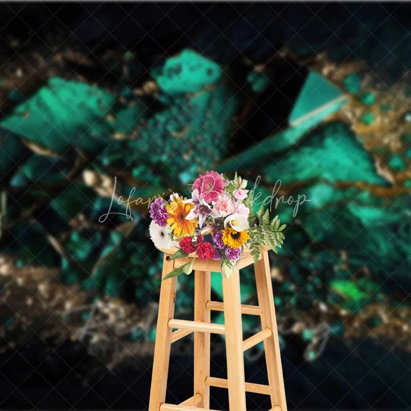 Lofaris Deep Teal Geometric Geode Crystal Backdrop Gold Dust Abstract Art Photography Background Modern Party Decor
