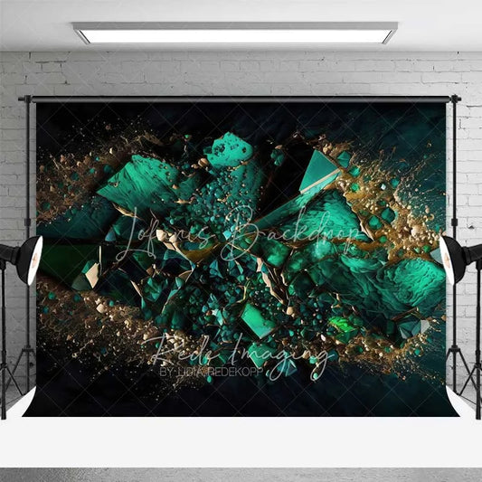 Lofaris Deep Teal Geometric Geode Crystal Backdrop Gold Dust Abstract Art Photography Background Modern Party Decor