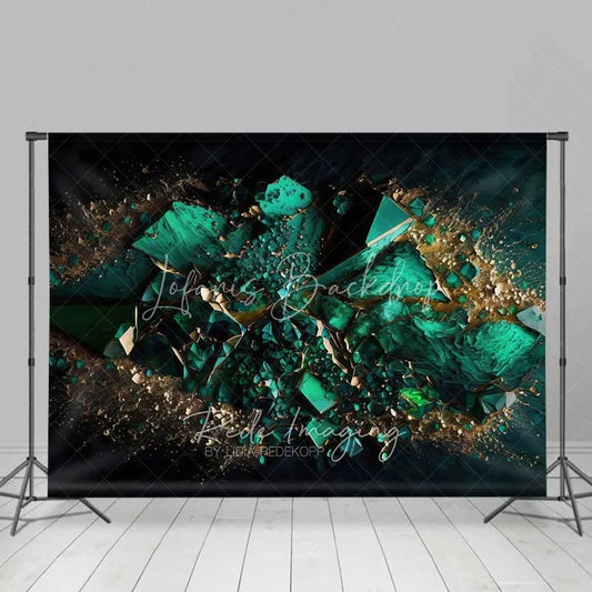 Lofaris Deep Teal Geometric Geode Crystal Backdrop Gold Dust Abstract Art Photography Background Modern Party Decor