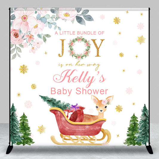 Lofaris Deer Floral Trees Custom Name Baby Shower Backdrop
