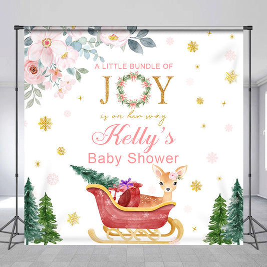 Lofaris Deer Floral Trees Custom Name Baby Shower Backdrop