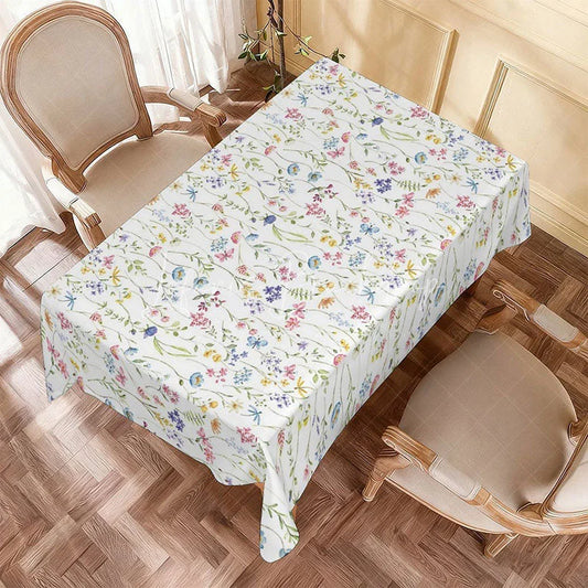 Lofaris Delicate Spring Wildflower Rectangle Tablecloth Colorful Floral Meadow Botanical Kitchen Table Decor
