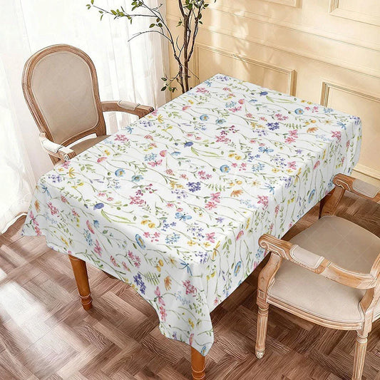 Lofaris Delicate Spring Wildflower Rectangle Tablecloth Colorful Floral Meadow Botanical Kitchen Table Decor