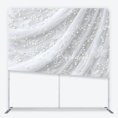 Lofaris Delicate White Lace Floral Pearl Embellished Square Double-Sided Backdrop Elegant Wedding Photography Decor
