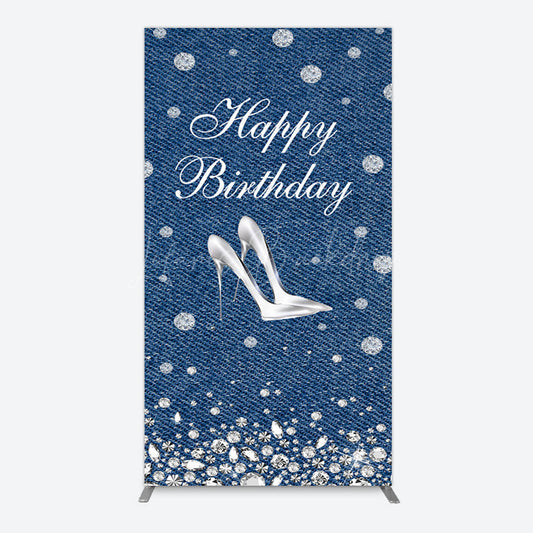 Lofaris Denim Diamond High Heel Happy Birthday Rectangle Backdrop