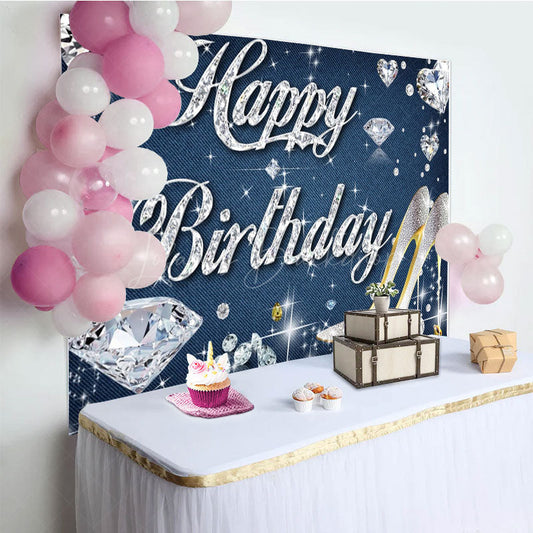 Lofaris Denim Diamonds High Heel Happy Birthday Backdrop