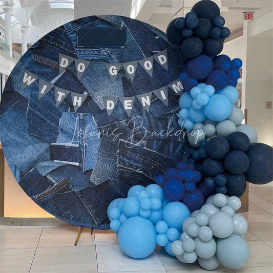 Lofaris Denim Random Splicing Round Birthday Backdrop