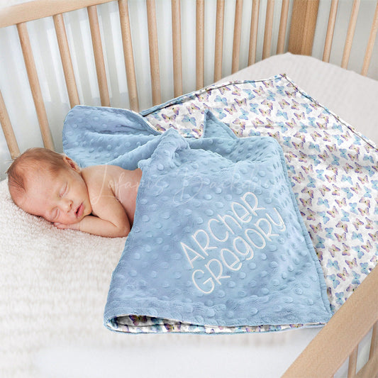 Lofaris Dense Blue Purple Butterfly Girl Minky Baby Blanket