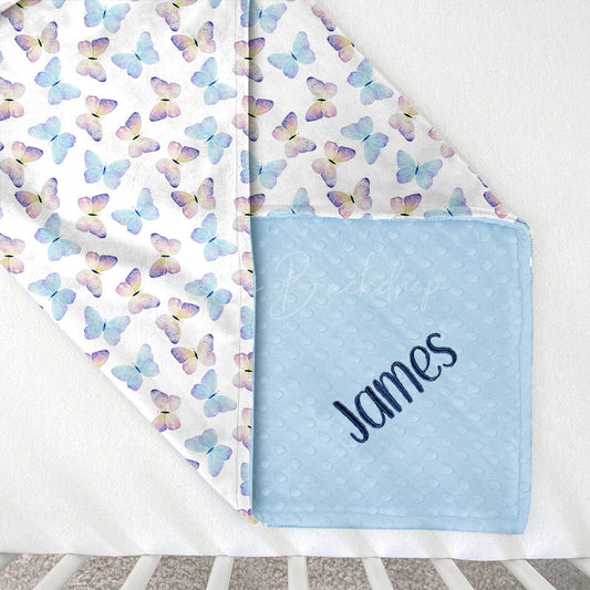 Lofaris Dense Blue Purple Butterfly Girl Minky Baby Blanket