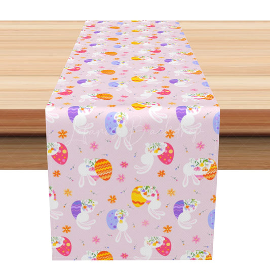 Lofaris Dense Colorful Eggs Bunny Floral Easter Table Runner